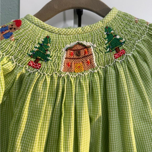 Girls' Lime Green Smocked Holiday Dress - Picture 3 of 11